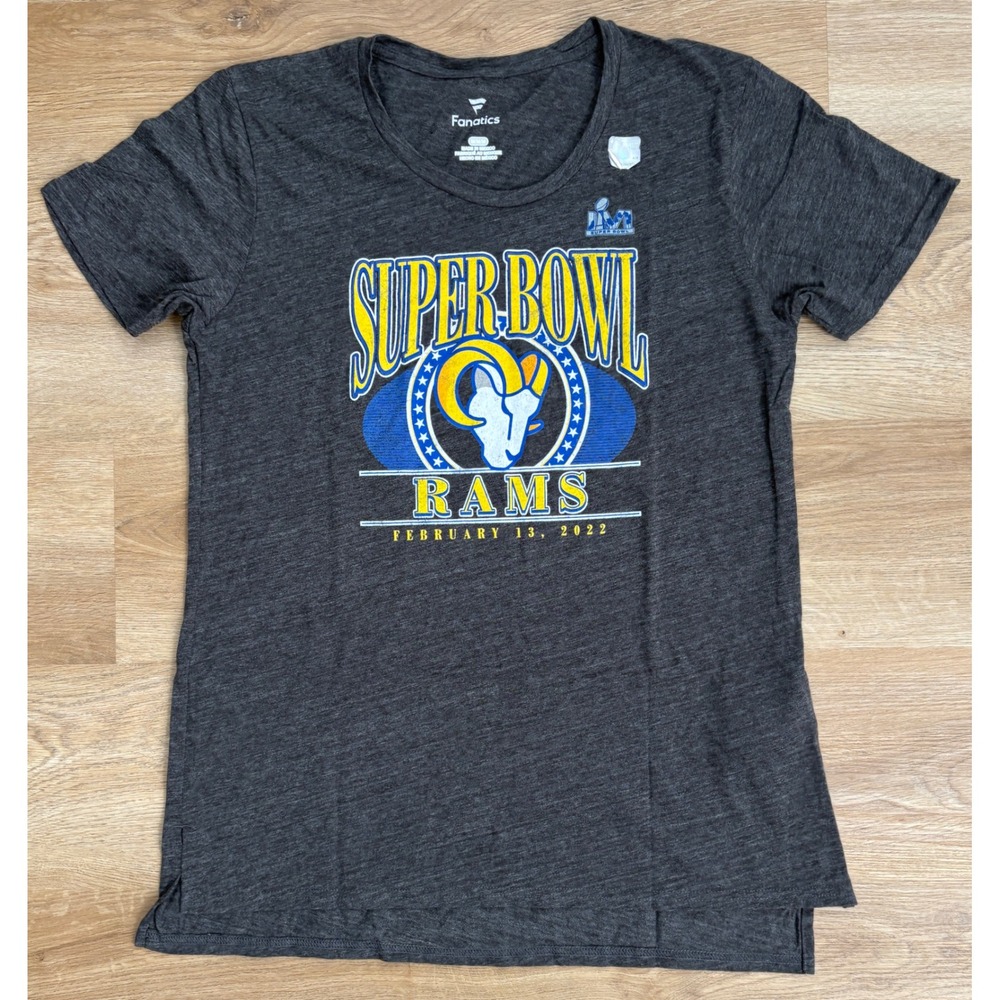 NWOT Unisex Fanatics Los Angeles Rams SB LVI 2022 Champions Tee- Medium - Gray